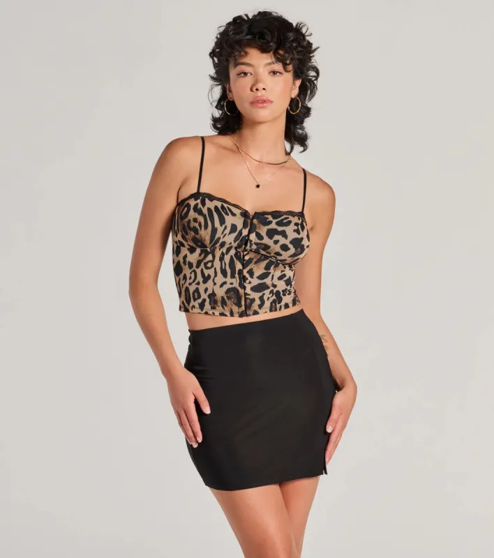 Feline Fierce Lace Trim Leopard Mesh Bustier sold by Windsor