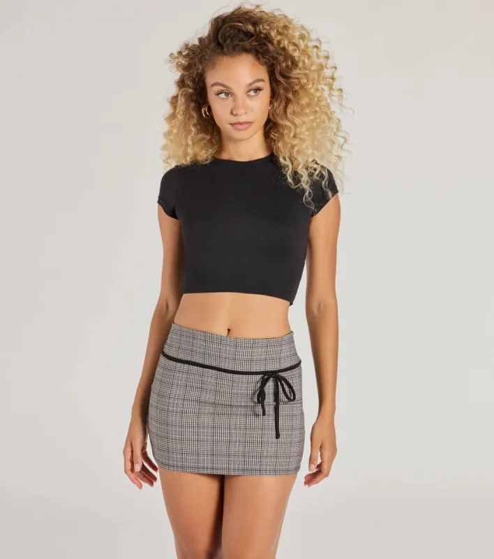 Posh Cutie Bow Trim Plaid Mini Skirt sold by Windsor