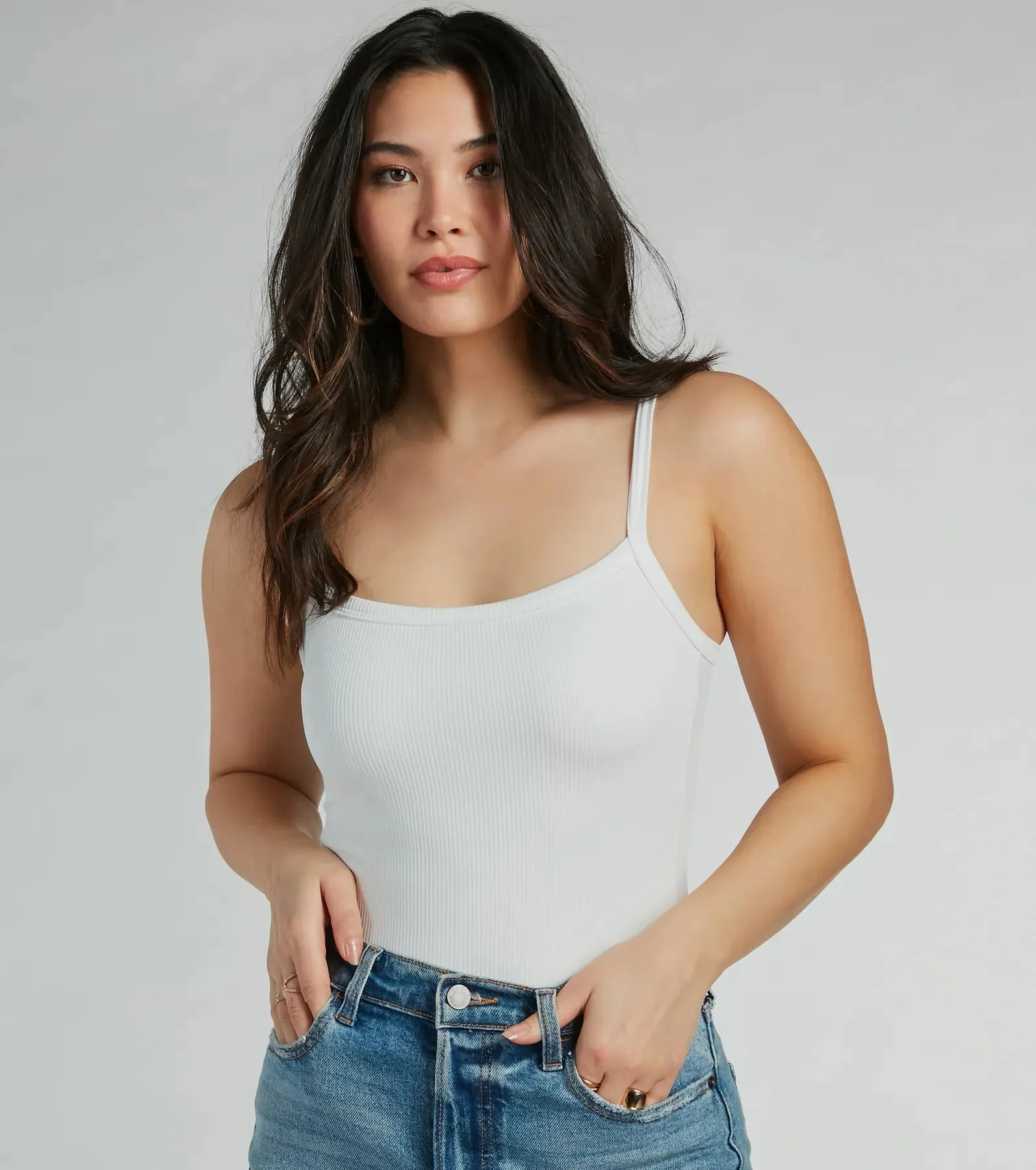 Smooth Silhouette Square Neck Rib Knit Bodysuit sold by Windsor