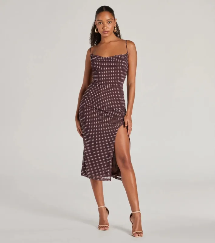 Class Act Cowl Neck Polka Dot Midi Dress sold by Windsor