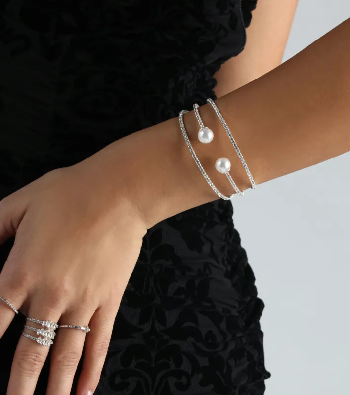 Pure Elegance Rhinestone And Pearl Cuff Bracelet sold by Windsor