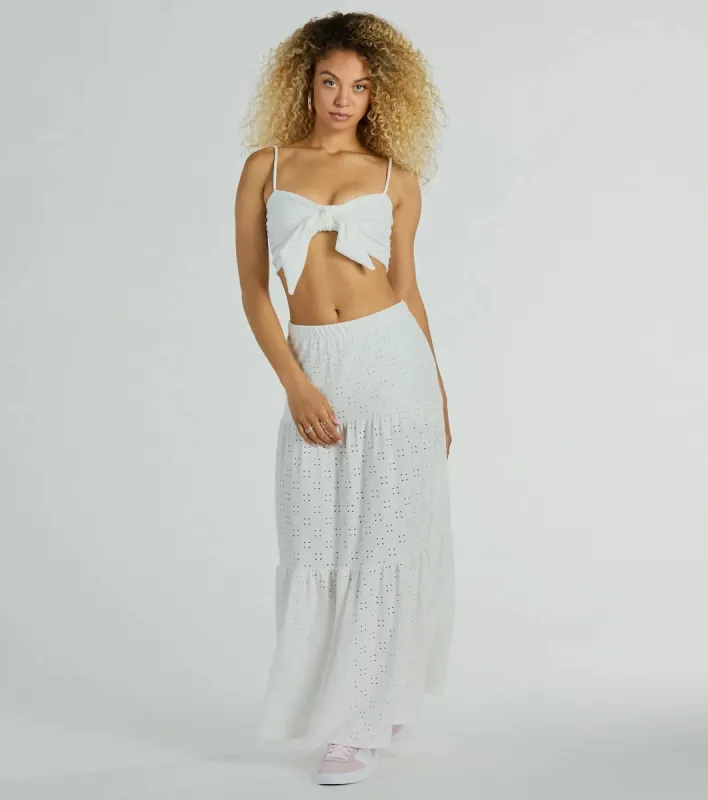 Spring Breeze Ruffled Eyelet Maxi Skirt sold by Windsor