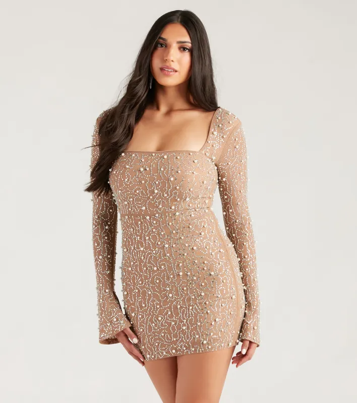 Kim Rhinestone And Pearl Formal Bodycon Mini Dress sold by Windsor