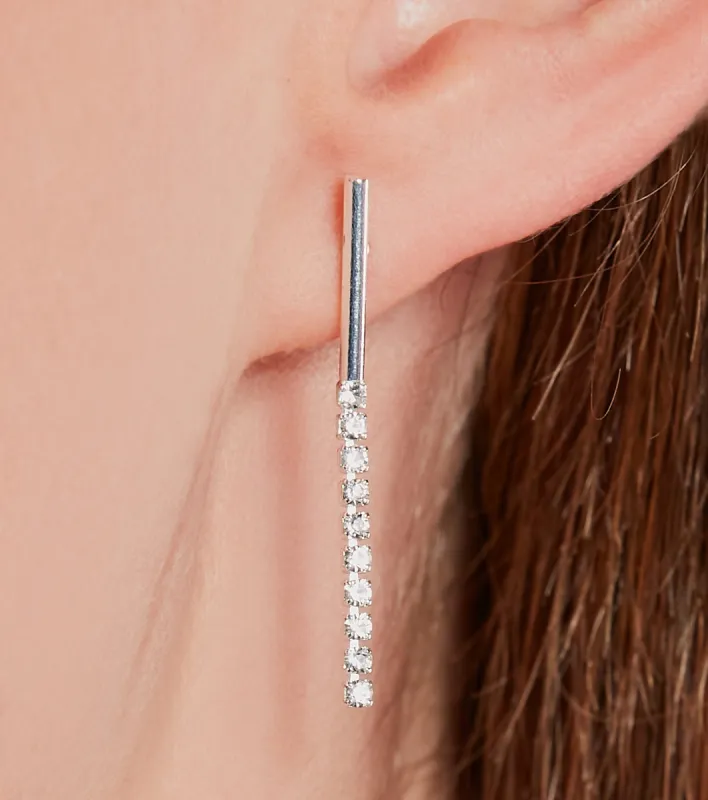Dainty Shine Sterling Silver Plated Cubic Zirconia Fringe Earrings sold by Windsor