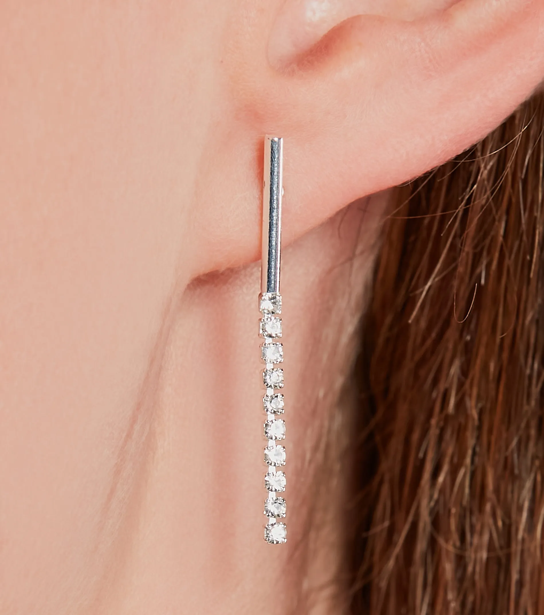 Dainty Shine Sterling Silver Plated Cubic Zirconia Fringe Earrings sold by Windsor