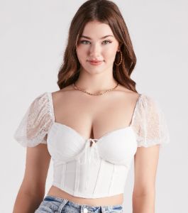 Cute Staple Mesh Puff Sleeve Bustier sold by Windsor