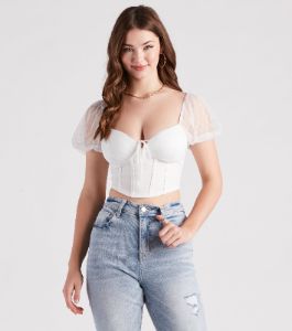 Cute Staple Mesh Puff Sleeve Bustier sold by Windsor