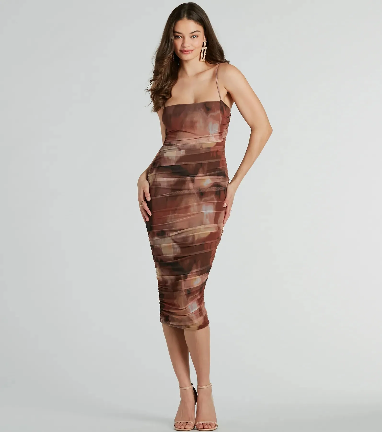Abstract Babe Ruched Mesh Midi Dress sold by Windsor product image thumbnail 5