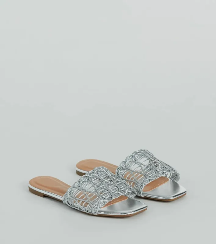 Glam Sheen Metallic Woven Faux Leather Sandals sold by Windsor