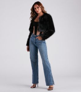 Low-Key Slay High Rise Wide Leg Slit Denim Jeans sold by Windsor