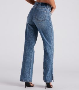 Low-Key Slay High Rise Wide Leg Slit Denim Jeans sold by Windsor