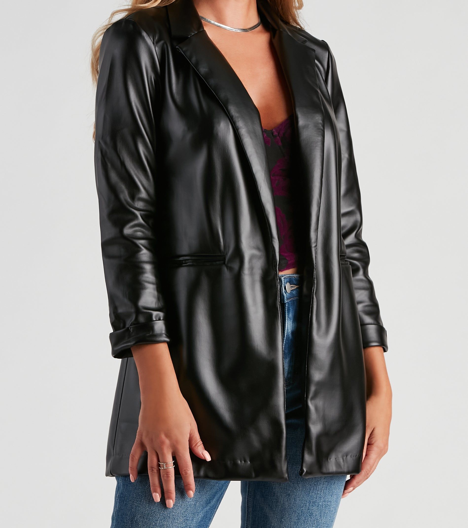 Elevated Sleek Faux Leather Blazer sold by Windsor product image thumbnail 4