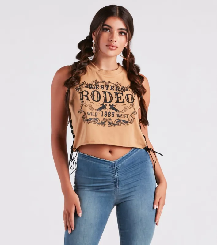 Hit The Rodeo Lace-Up Graphic Tank Top sold by Windsor