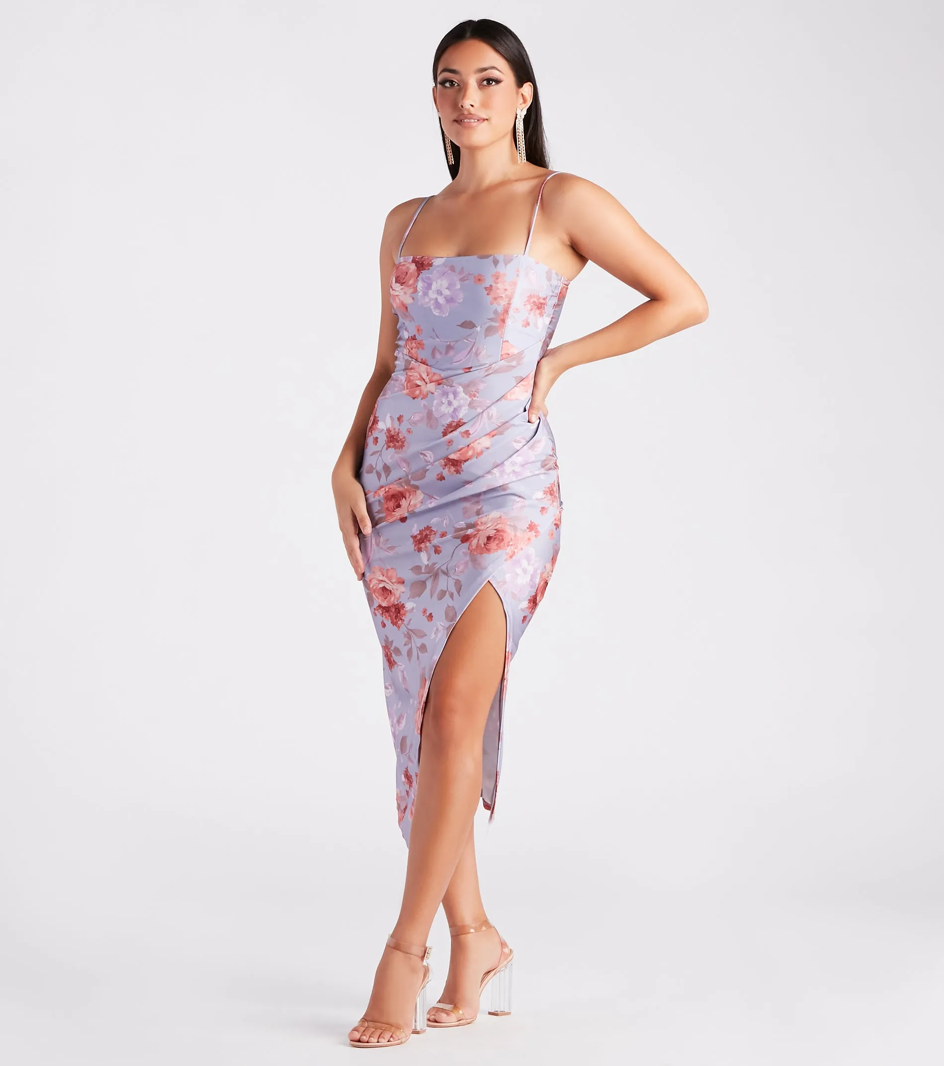 Made You Wink Floral Satin Midi Dress sold by Windsor product image thumbnail 3