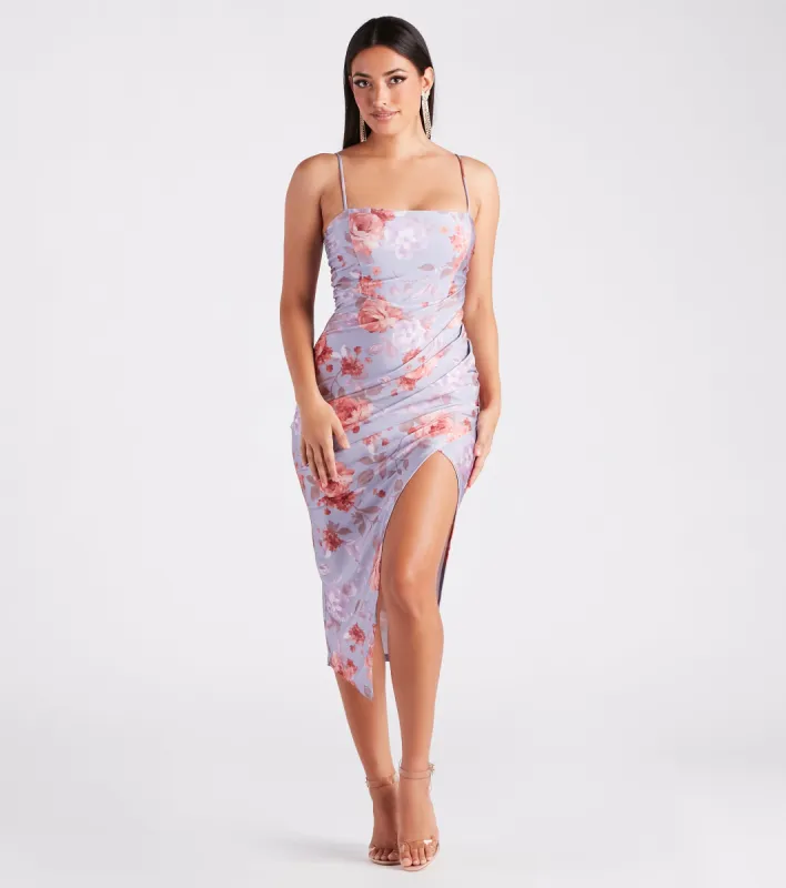 Made You Wink Floral Satin Midi Dress sold by Windsor