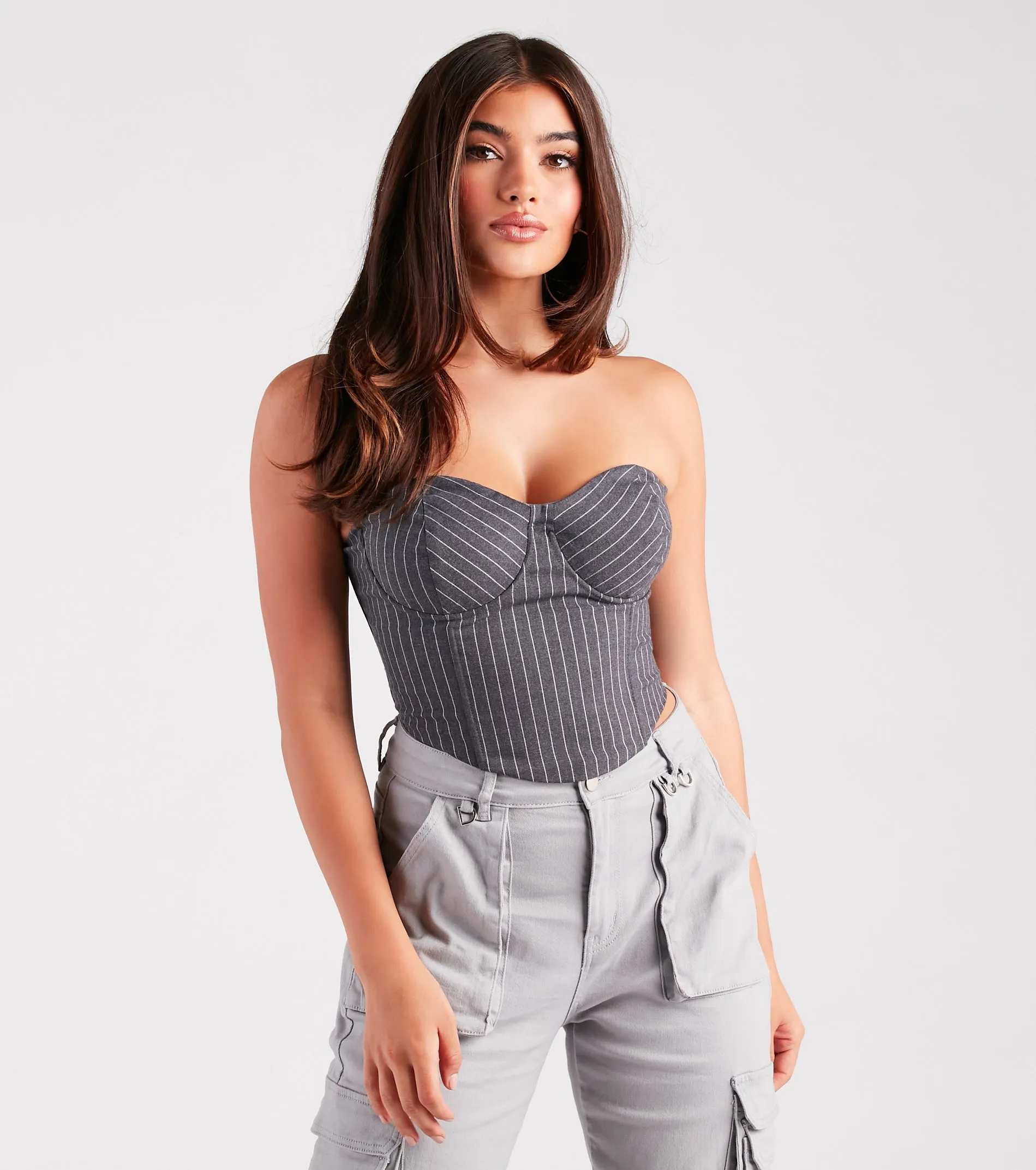Modern Posh Strapless Pinstripe Corset Top sold by Windsor