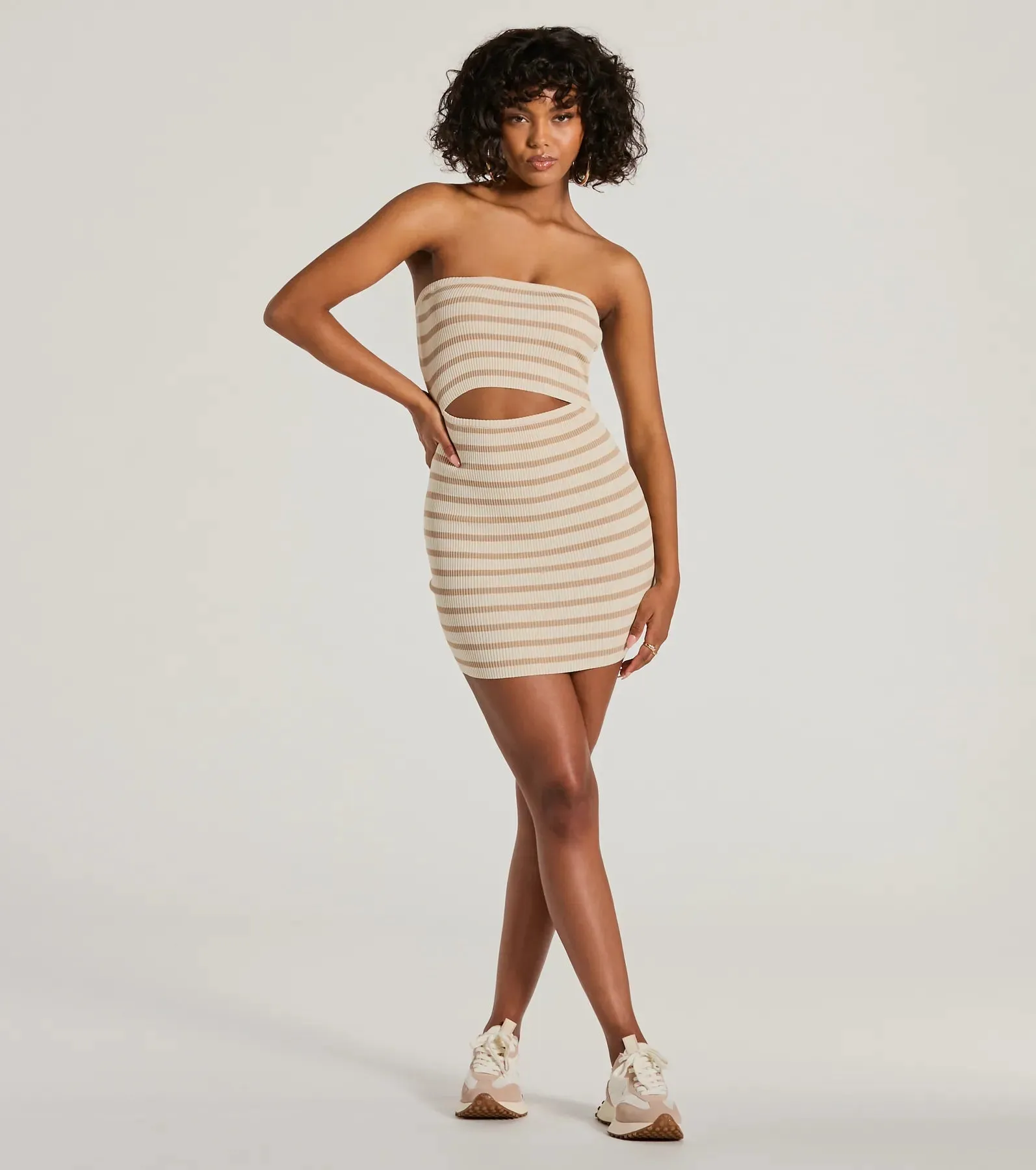 In A Daze Strapless Cutout Striped Knit Mini Dress sold by Windsor product image thumbnail 3