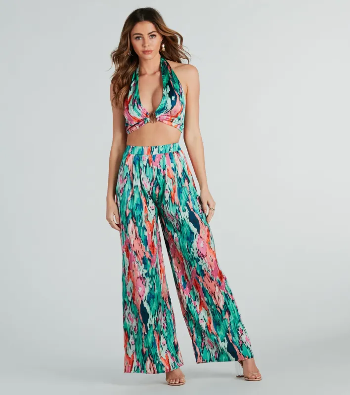 Color Me Pretty Satin Abstract Wide-Leg Pants sold by Windsor
