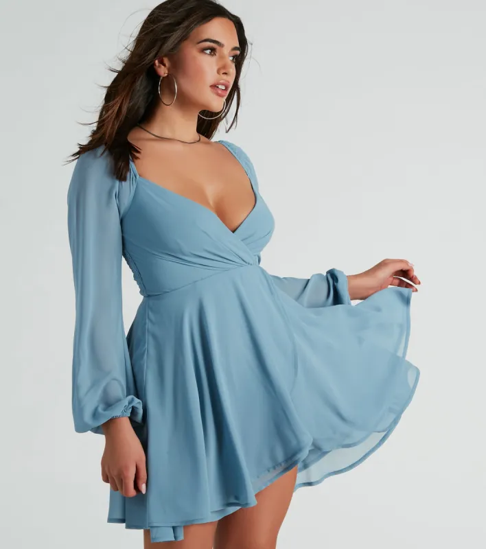 Dreamy Vibes Long Sleeve Chiffon Skater Dress sold by Windsor