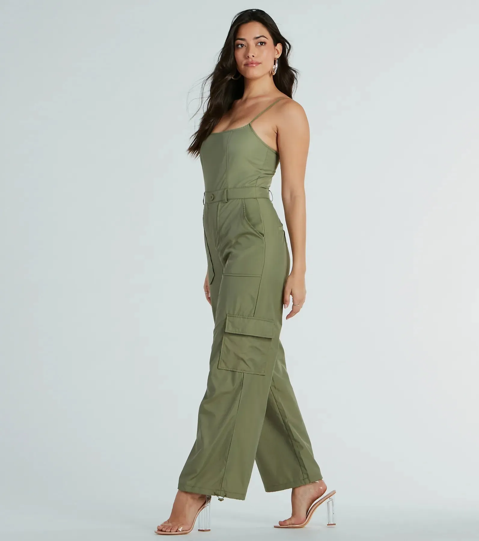 Casual Getaway Sleeveless Nylon Cargo Jumpsuit sold by Windsor product image thumbnail 3