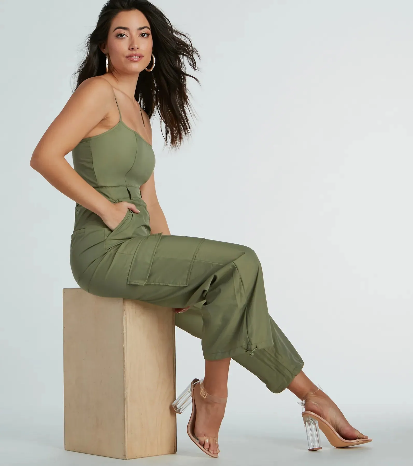 Casual Getaway Sleeveless Nylon Cargo Jumpsuit sold by Windsor product image thumbnail 4