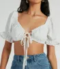 Fresh Look Puff Sleeve Tie-Front Crop Top sold by Windsor
