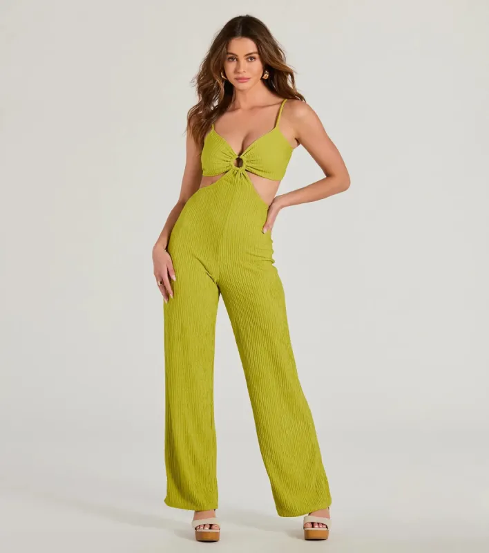 Flawless Vibes V-Neck Cutout Wide-Leg Jumpsuit sold by Windsor