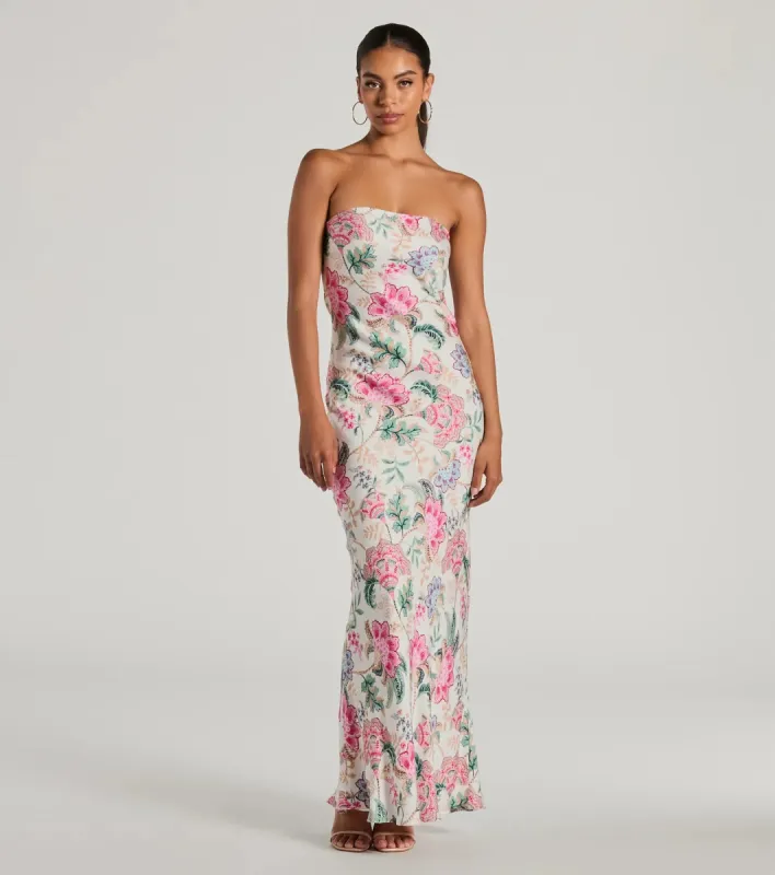 Boho Aesthetic Strapless Tie Back Paisley Maxi Dress sold by Windsor