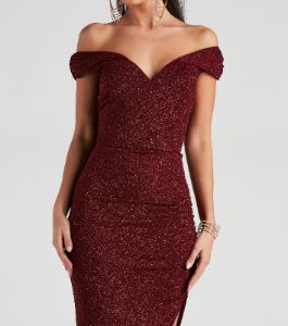 Elianna Off-The-Shoulder Glitter Formal Dress sold by Windsor