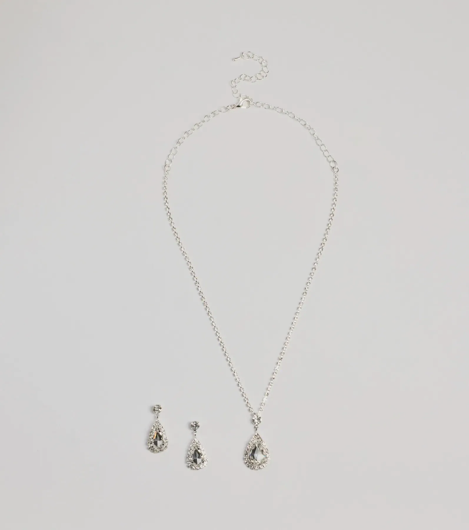 Luxe Teardrop Rhinestone Necklace And Earrings Set sold by Windsor