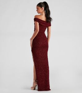 Elianna Off-The-Shoulder Glitter Formal Dress sold by Windsor
