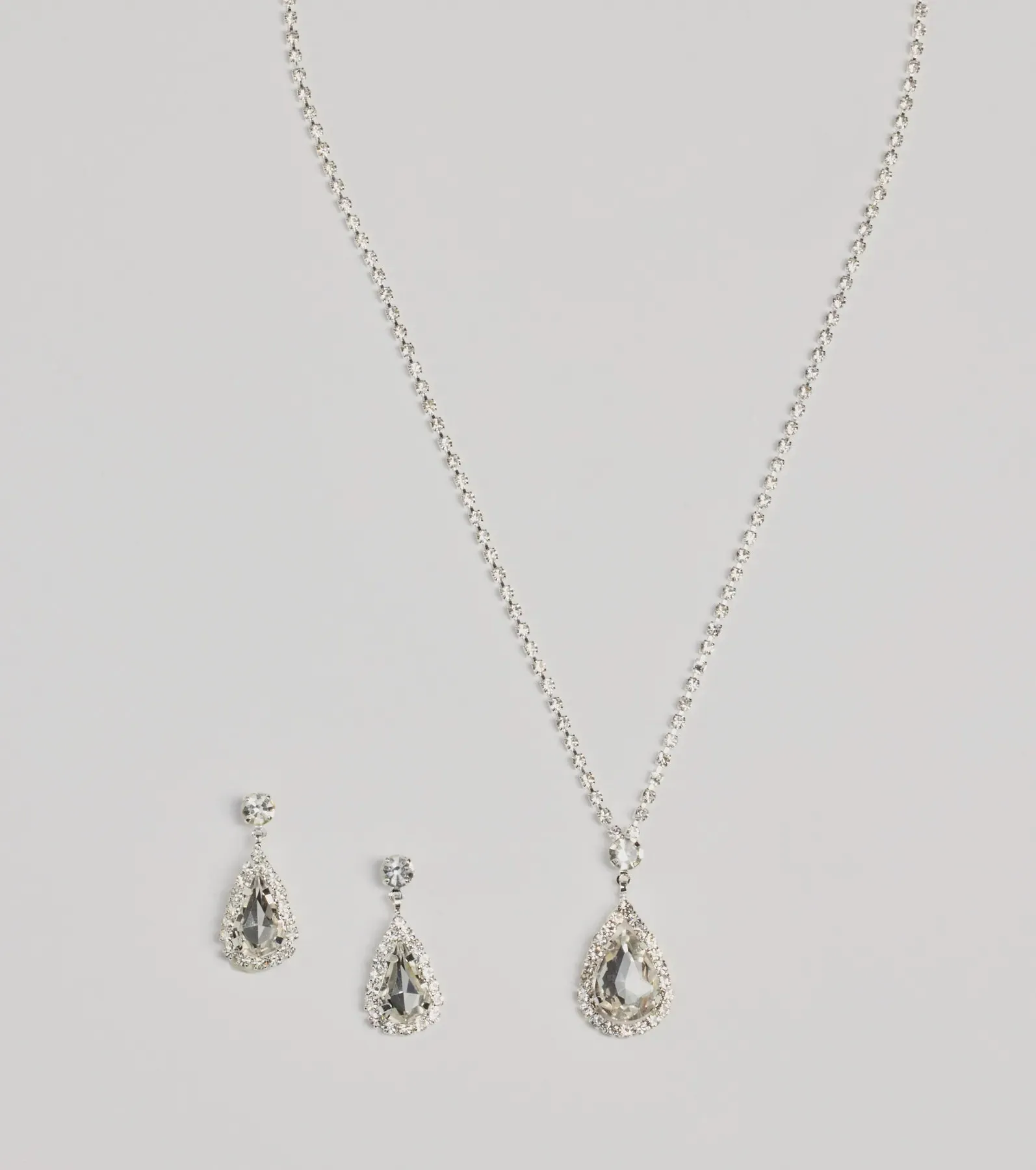 Luxe Teardrop Rhinestone Necklace And Earrings Set sold by Windsor product image thumbnail 2