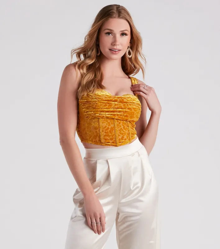 Luxe Trendsetter Velvet Burnout Corset Top sold by Windsor