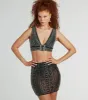 She's A Gem Plunge Neck Buckle Rhinestone Crop Top sold by Windsor