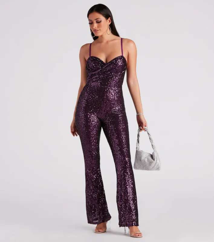 Bedazzle Me Sequin Flare Jumpsuit sold by Windsor