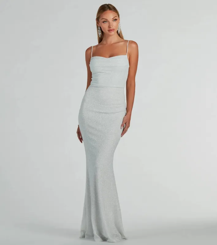 Erica Cowl Neck Mermaid Glitter Formal Dress sold by Windsor