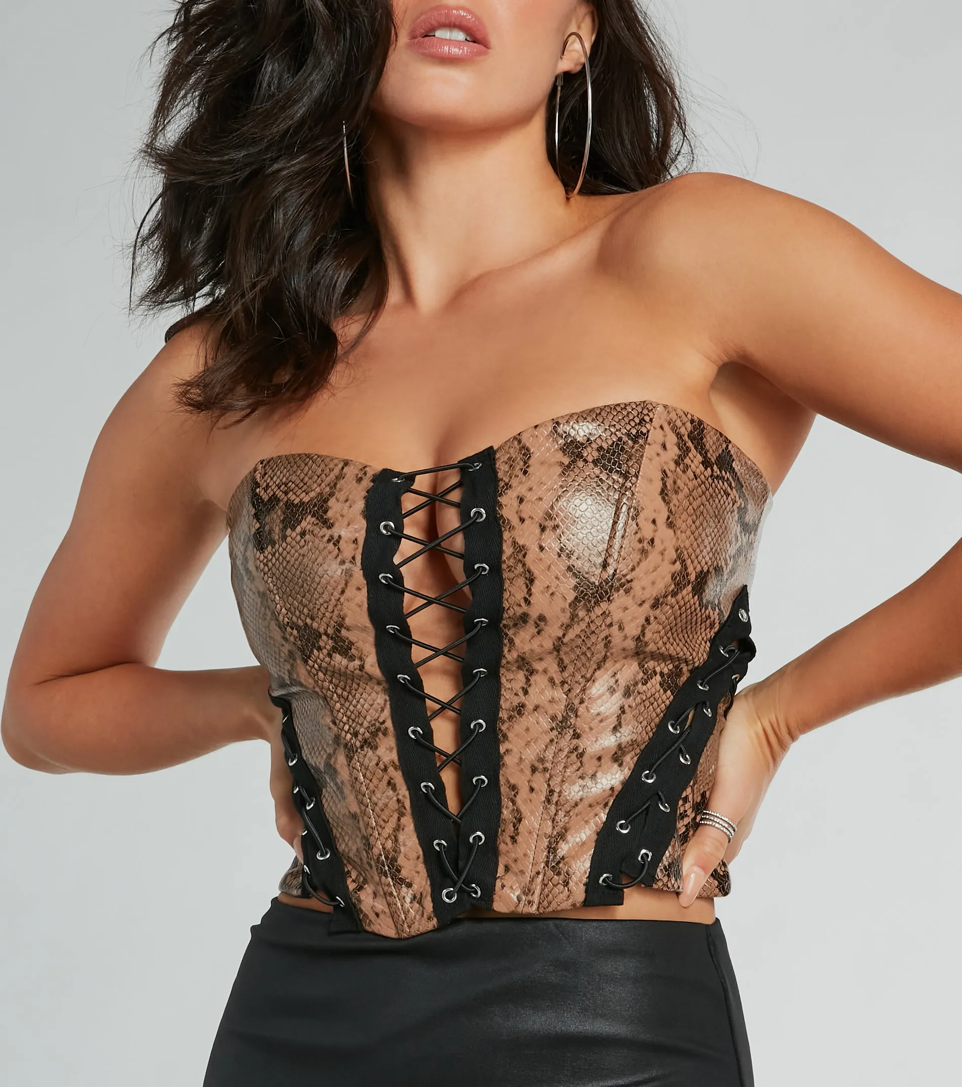 Snake Skin Tight Lace-Up Faux Leather Corset Top sold by Windsor product image thumbnail 2
