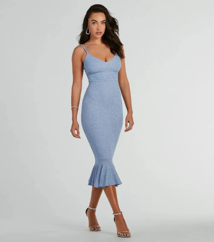 Marlee Lace-Up Mermaid Glitter Midi Formal Dress sold by Windsor