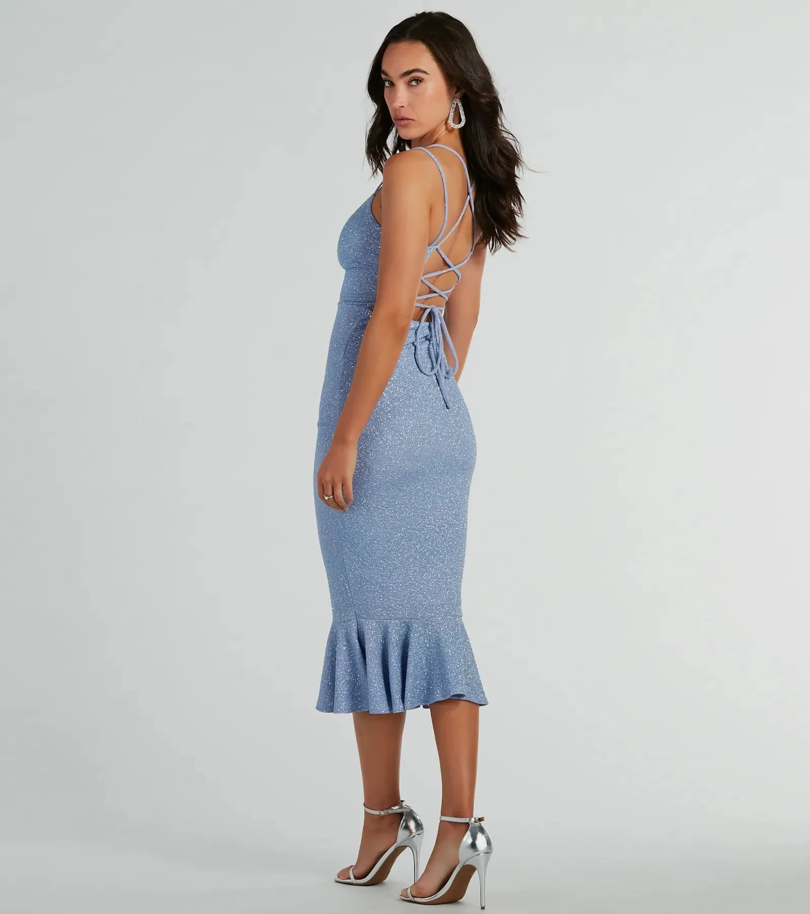 Marlee Lace-Up Mermaid Glitter Midi Formal Dress sold by Windsor product image thumbnail 2