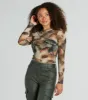 Season To Bloom Abstract Floral Mesh Crop Top sold by Windsor