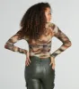 Season To Bloom Abstract Floral Mesh Crop Top sold by Windsor