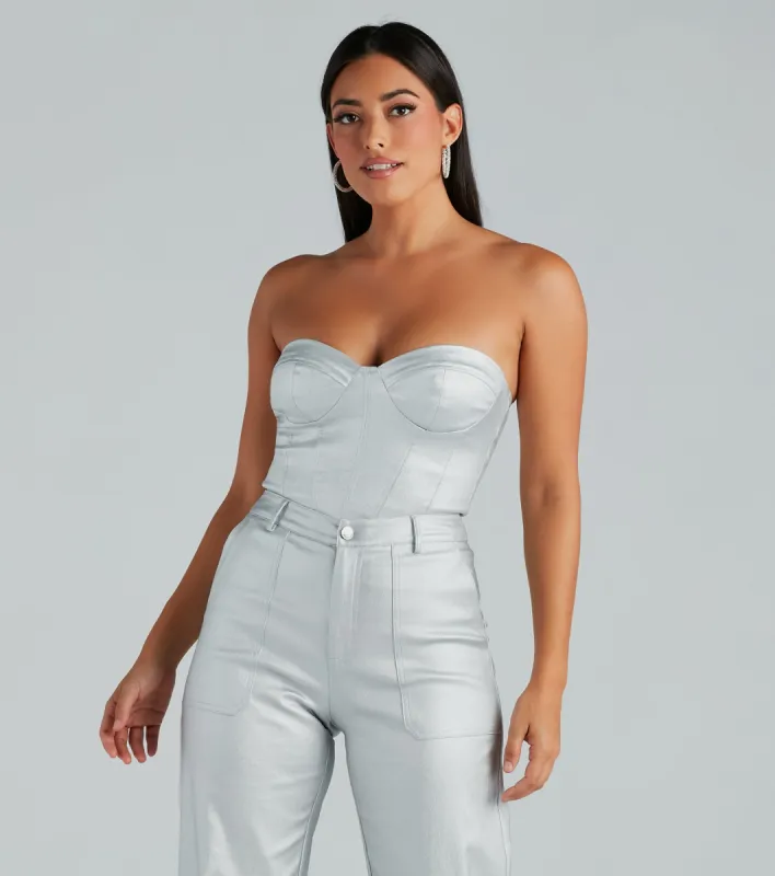 Put On A Show Metallic Strapless Corset Top sold by Windsor