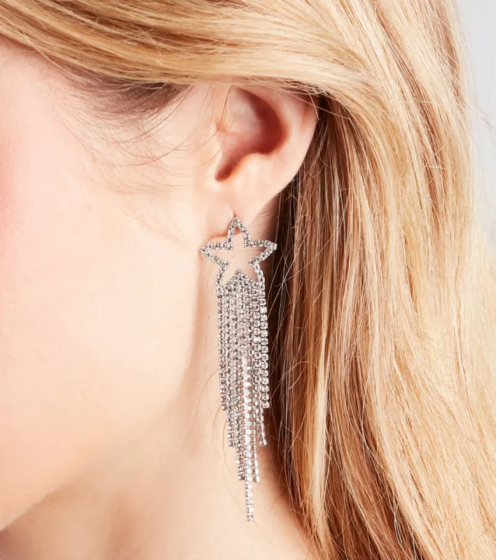 Dreamy Glam Rhinestone Star Fringe Earrings sold by Windsor