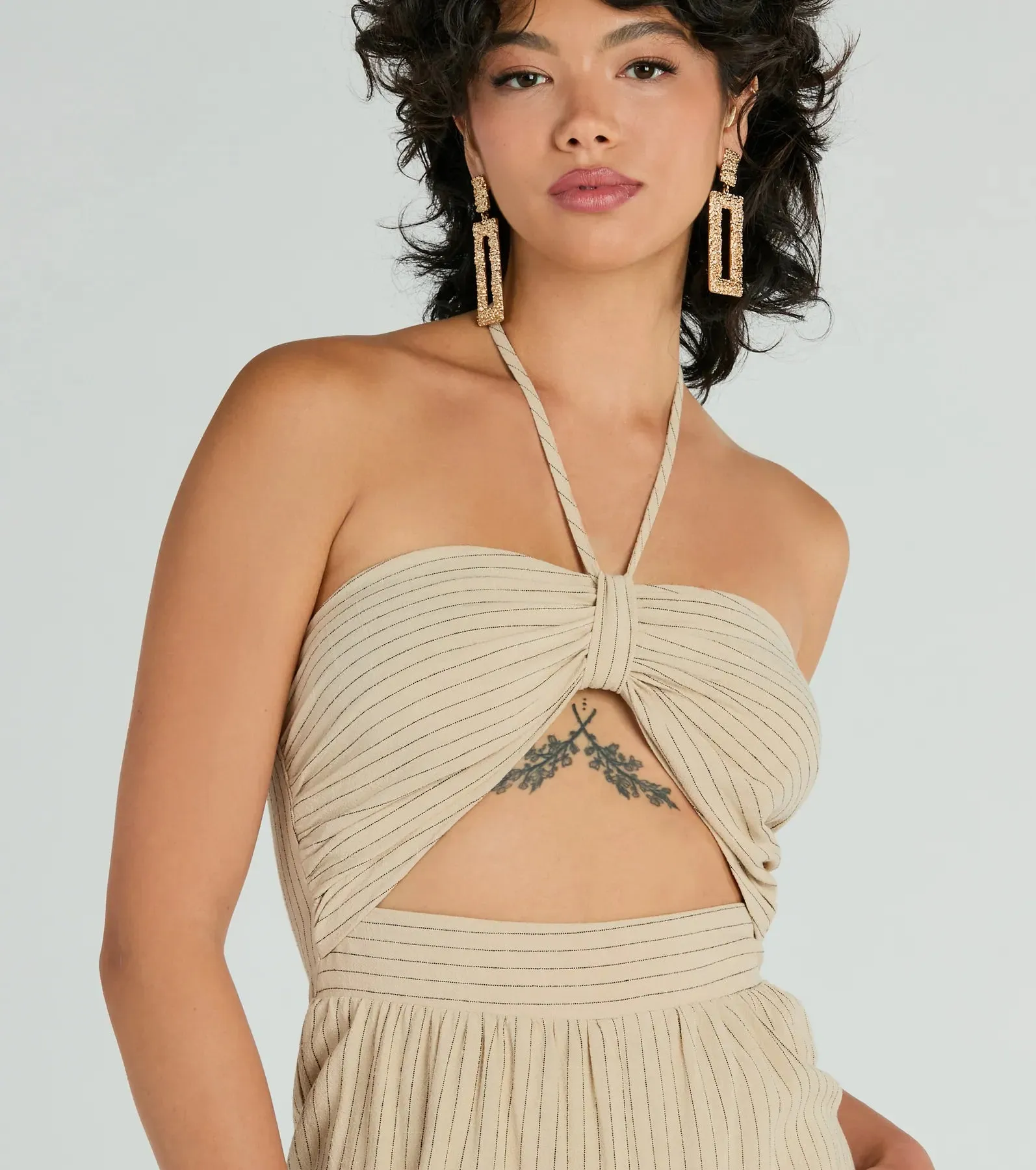 Coastal Cutie Halter Cutout Striped Linen Jumpsuit sold by Windsor product image thumbnail 3