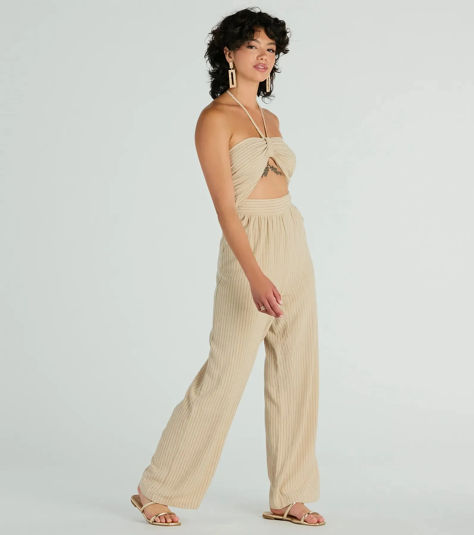 Coastal Cutie Halter Cutout Striped Linen Jumpsuit sold by Windsor product image thumbnail 4