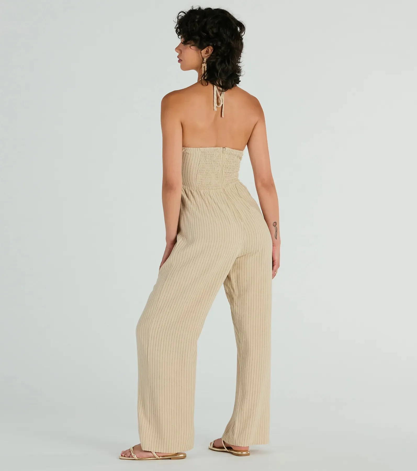 Coastal Cutie Halter Cutout Striped Linen Jumpsuit sold by Windsor product image thumbnail 2