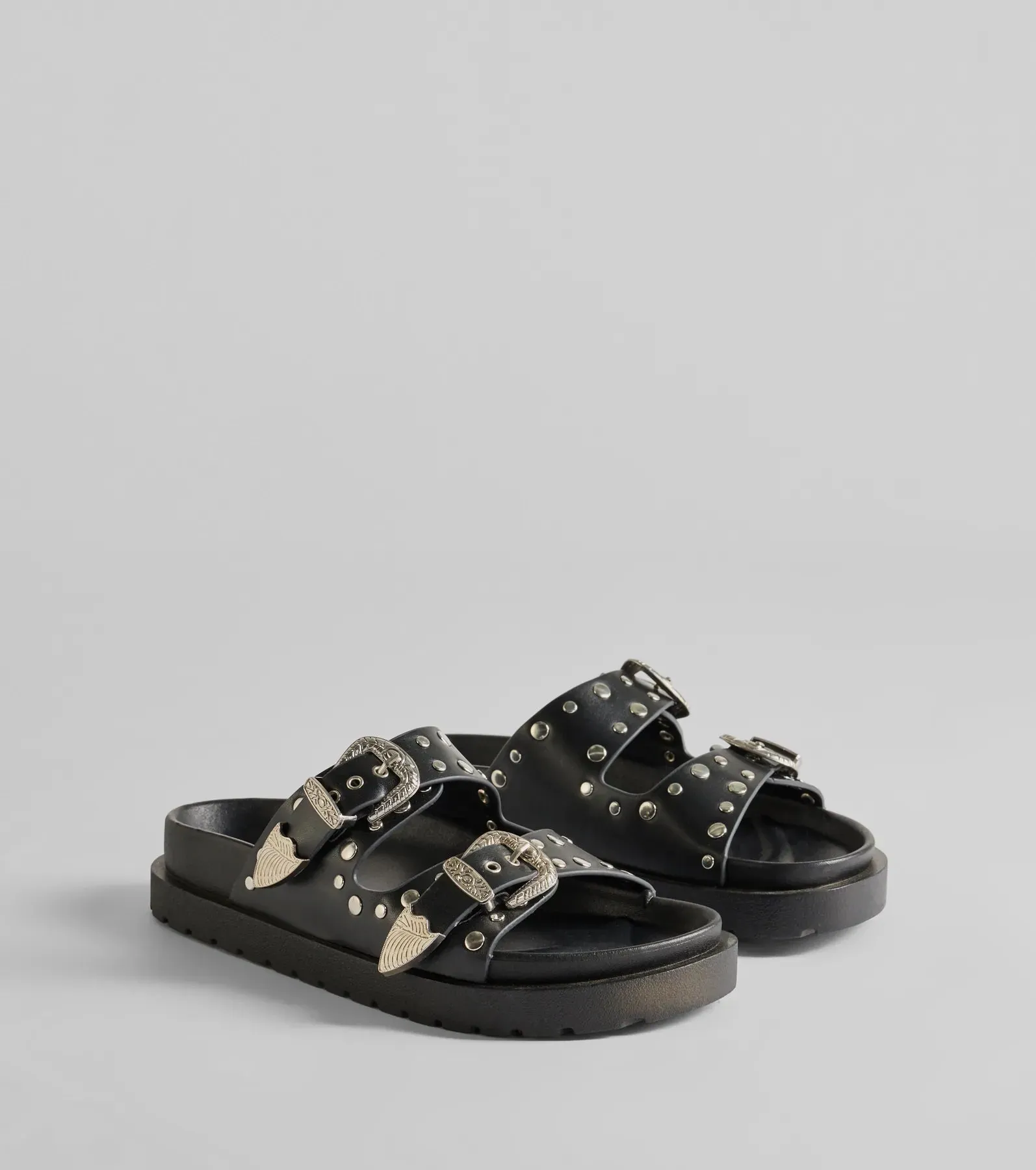 On Trend Western Buckle Faux Leather Slide Sandals sold by Windsor