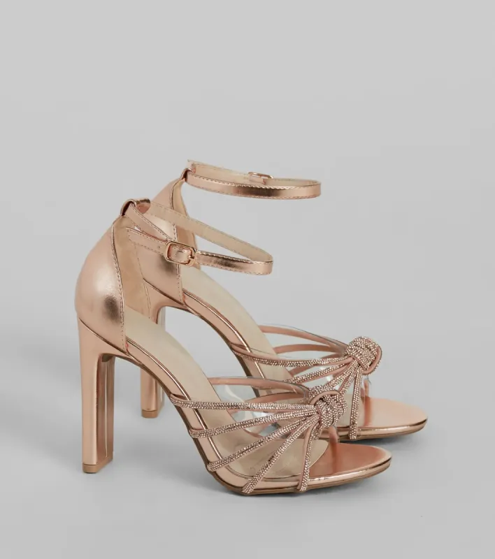 Glitzy Mood Rhinestone Strappy Metallic Heels sold by Windsor
