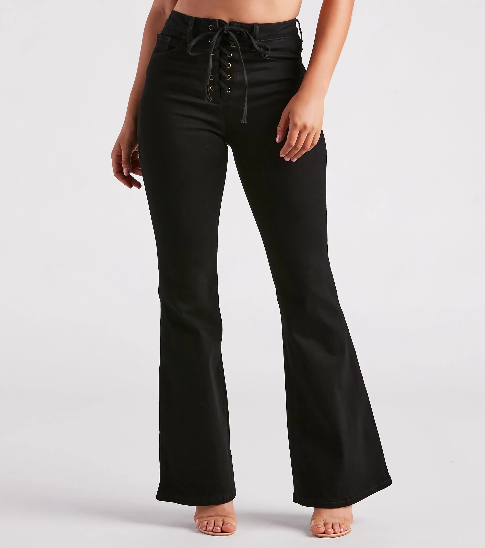 CLEARANCE - Bri High-Rise Lace-Up Flare Jeans By Windsor Denim sold by Windsor