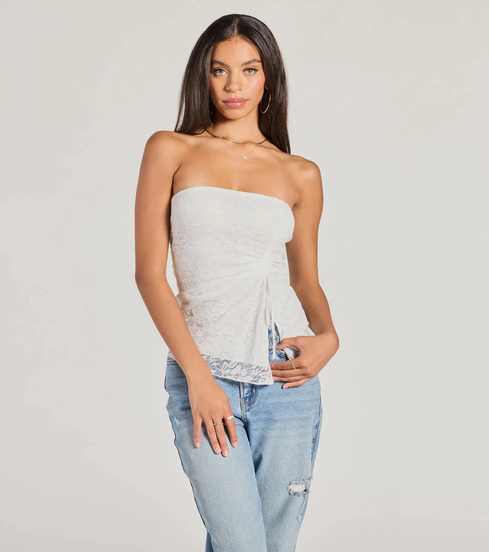 Sheer Charm Strapless Lace Crop Top sold by Windsor product image thumbnail 5